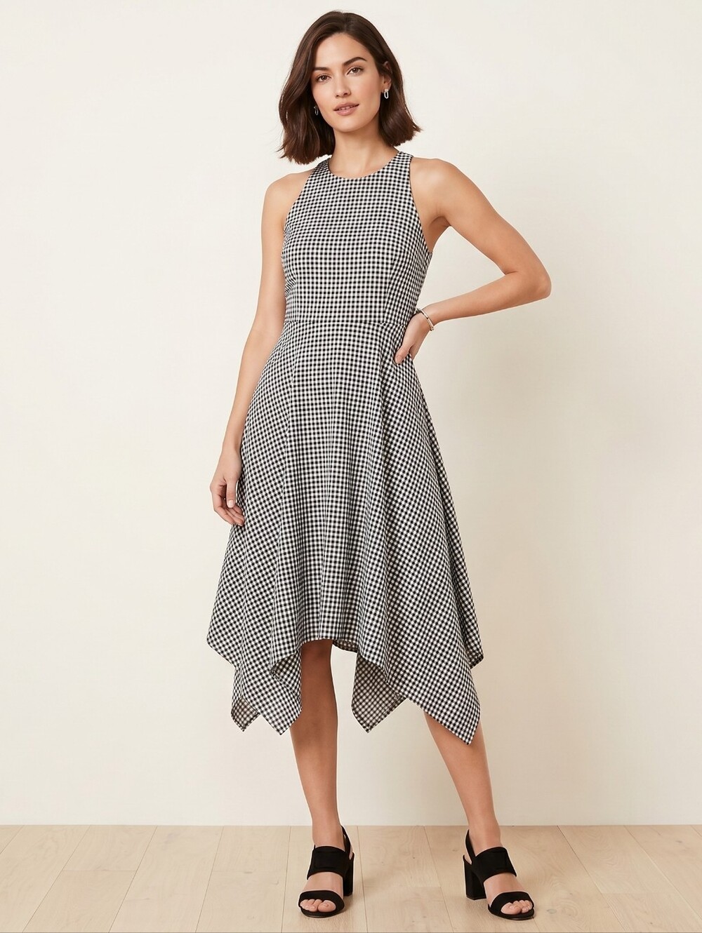 Banana Republic Monochromatic Gingham Dress Asymmetrical Petite 0 Like New
